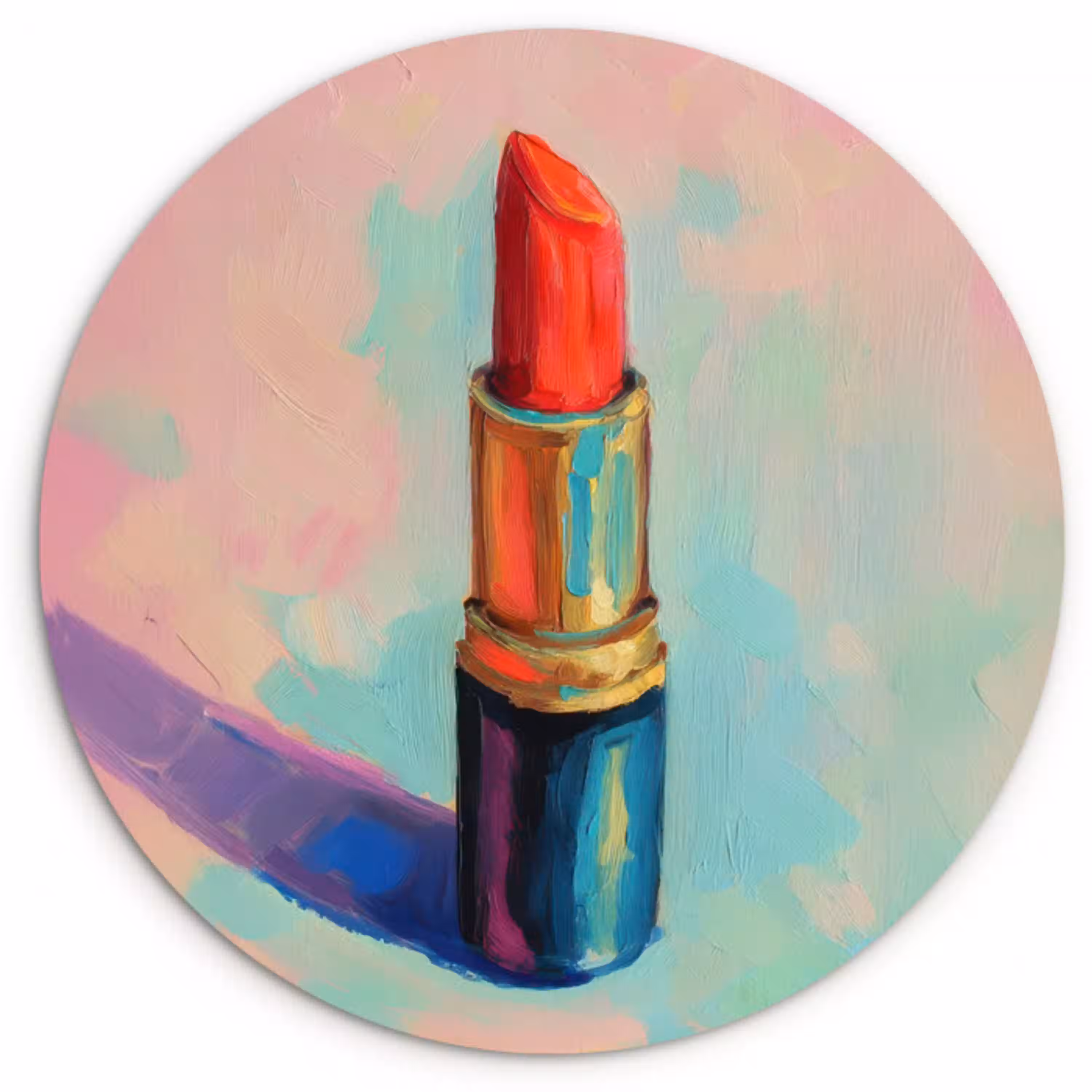 Lippenstift - Rood - Penseelstreken Wandcirkel kunststof plaat 5mm dik klein -3d