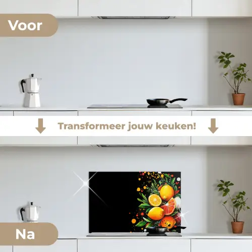 Citroenen - Zwart - Kruiden - Graffiti - Verf keuken achterwand spatscherm klein -voor_na_NL