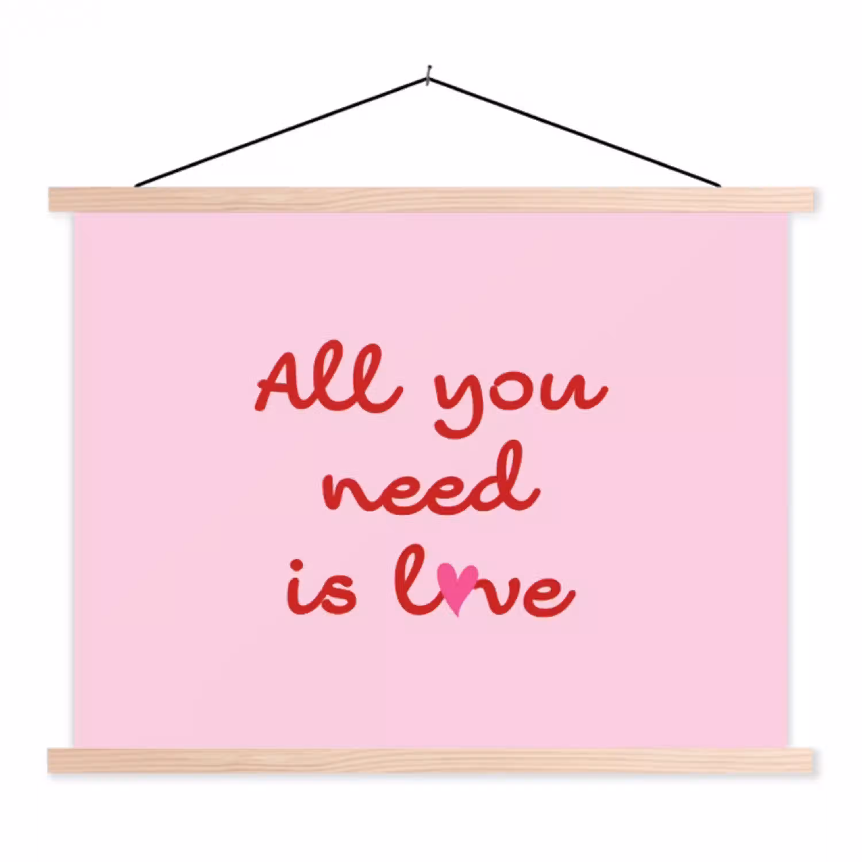 Tekst - Roze - Love - Hart textielposter latten blank klein -3d
