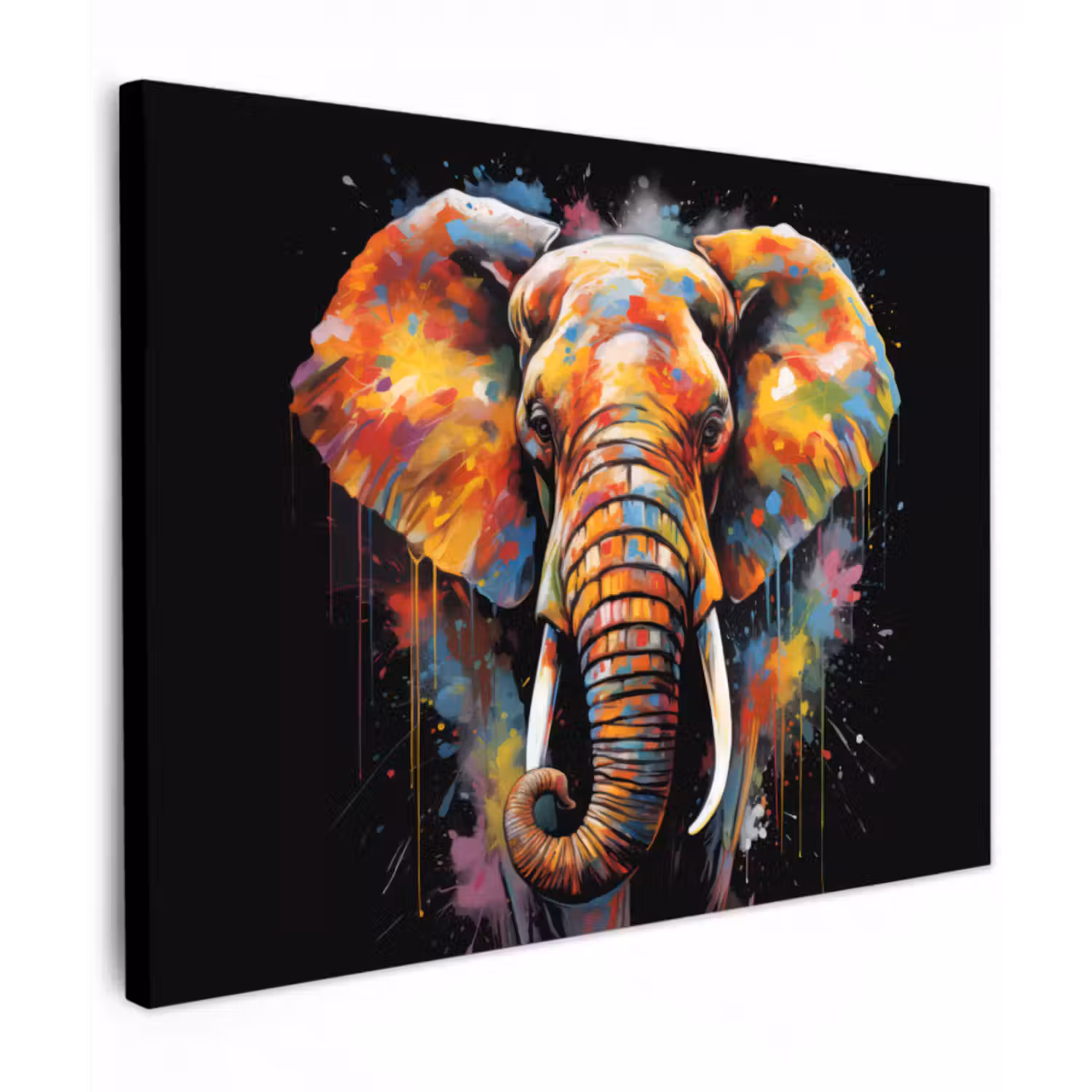 Leinwandbild - Elefant - Graffiti - Schwarz - Tiere - Farben
