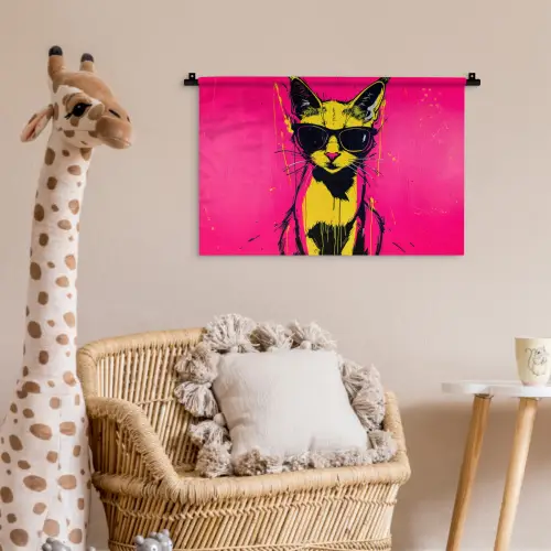 Kat - Art - Zonnebril - Roze Wandkleed katoen klein -wsfeer5_kind