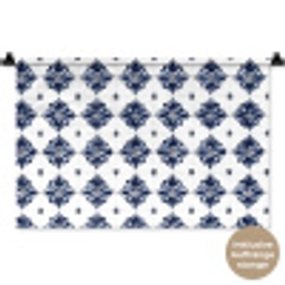 Tegelmotief - Blauw - Wit - Bloem Wandkleed katoen klein 269 -t3d_DE