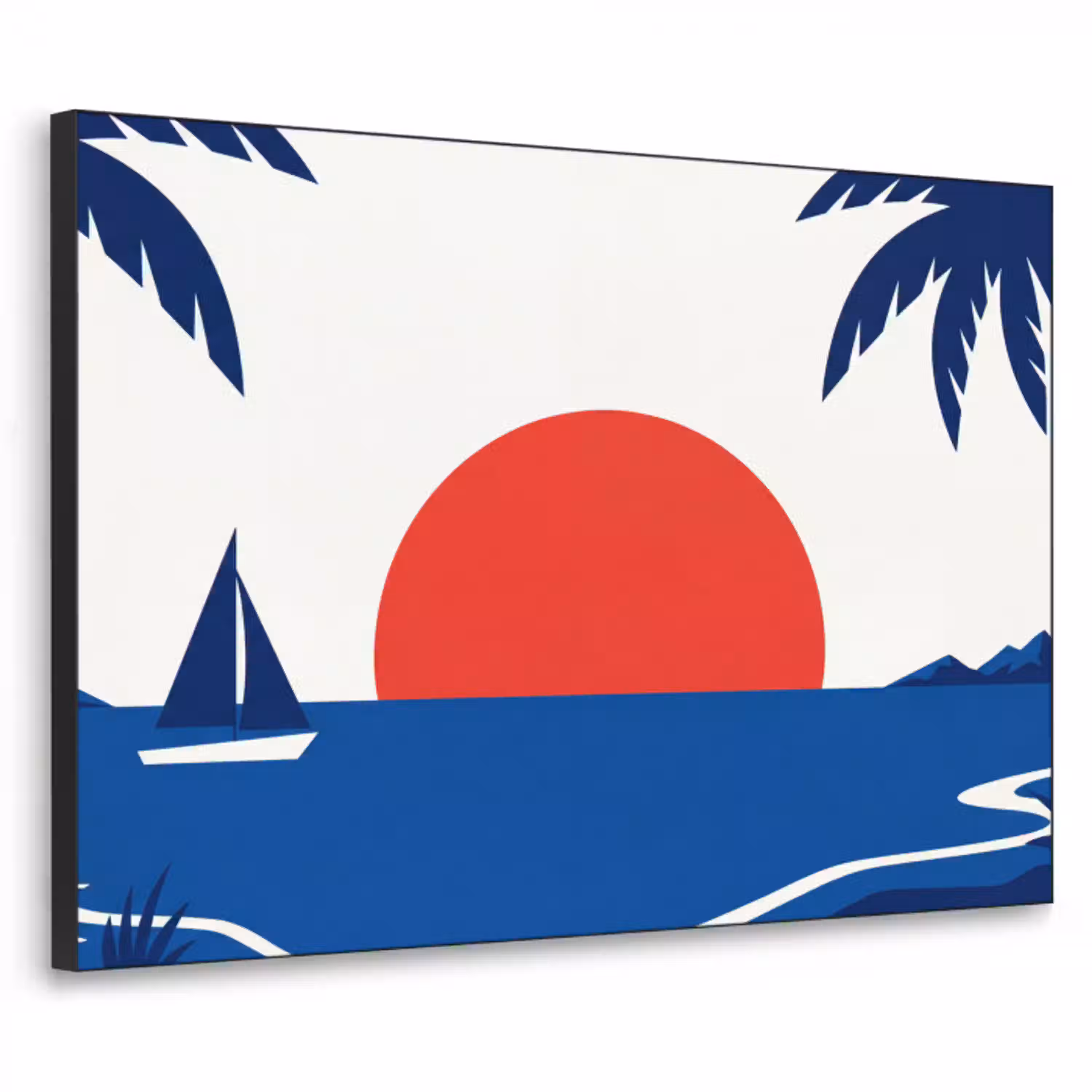 Zonsondergang - Zee - Palmboom - Tropisch - Modern Textielframe zwart klein -3d