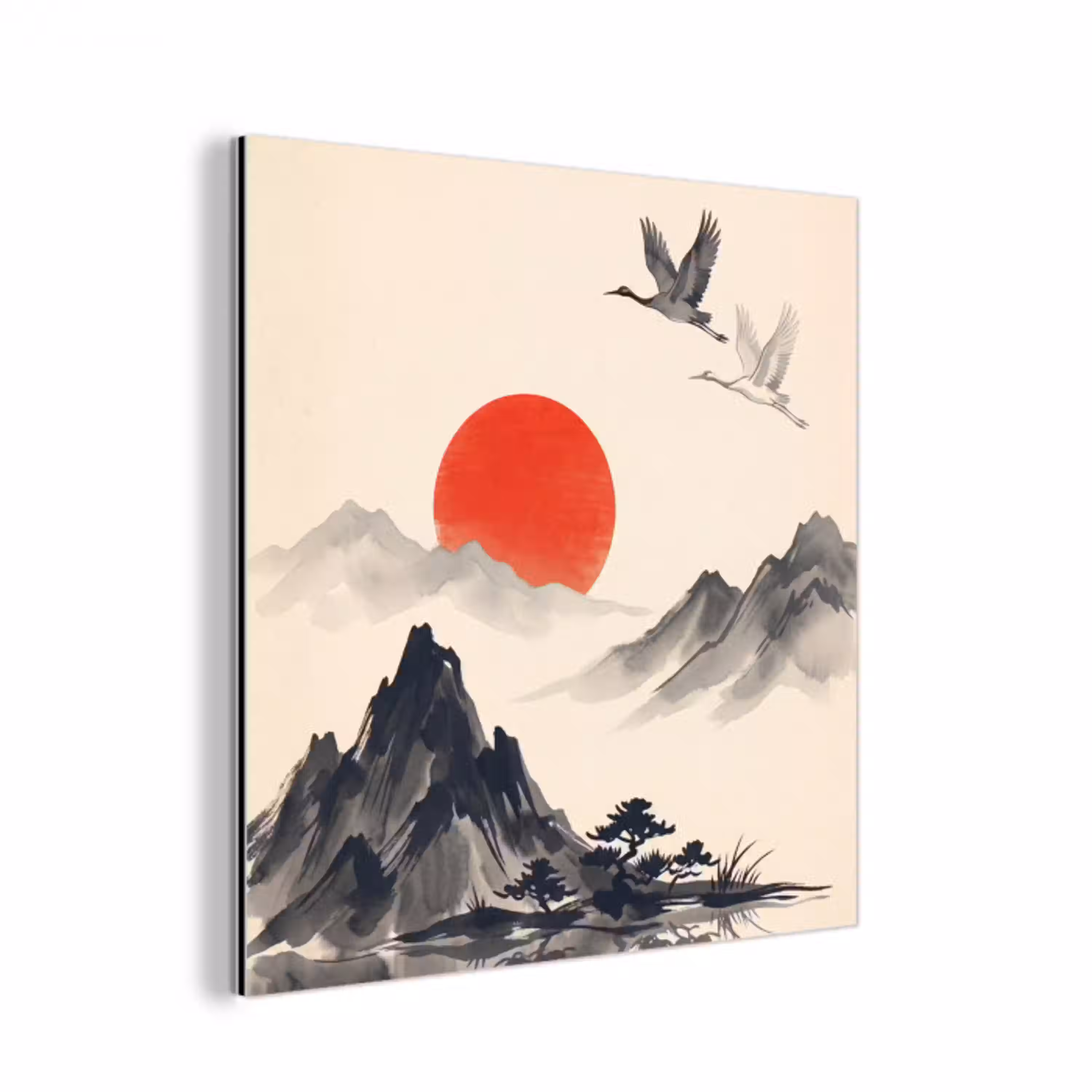 Oosters - Kraanvogels - Landschap aluminium wit klein -3d