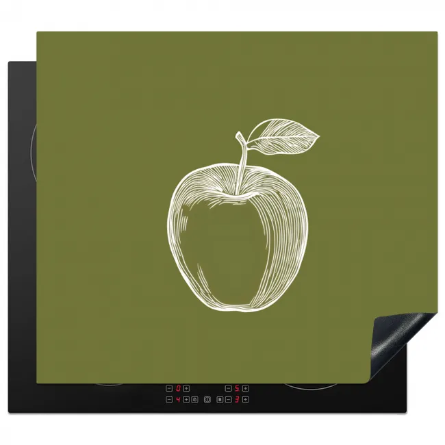 Lijntekening - Appel - Olijfgroen - Blaadje Inductie beschermer vinyl 3mm middel -3d