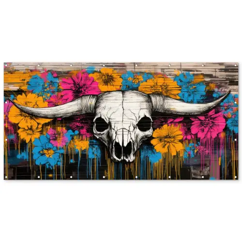 Schedel - Bloemen - Graffiti Balkonbeschermer Duitsland klein -zz_3d