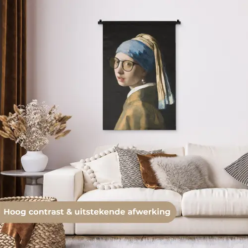 Meisje met de parel - Johannes Vermeer - Bril Wandkleed katoen klein -sfeer1