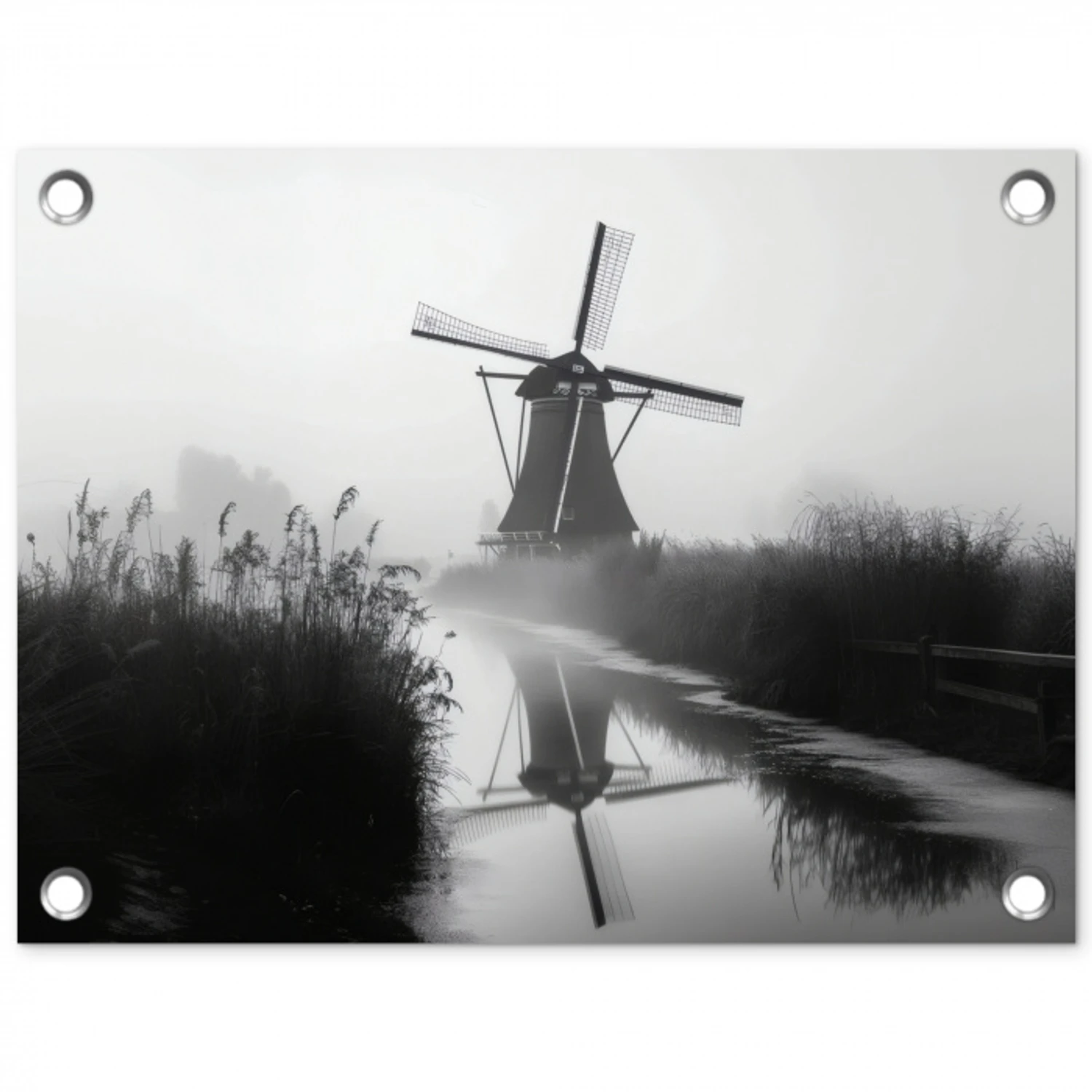 Molen - Weerspiegeling - Landschap - Water tuinposter los doek klein -3d