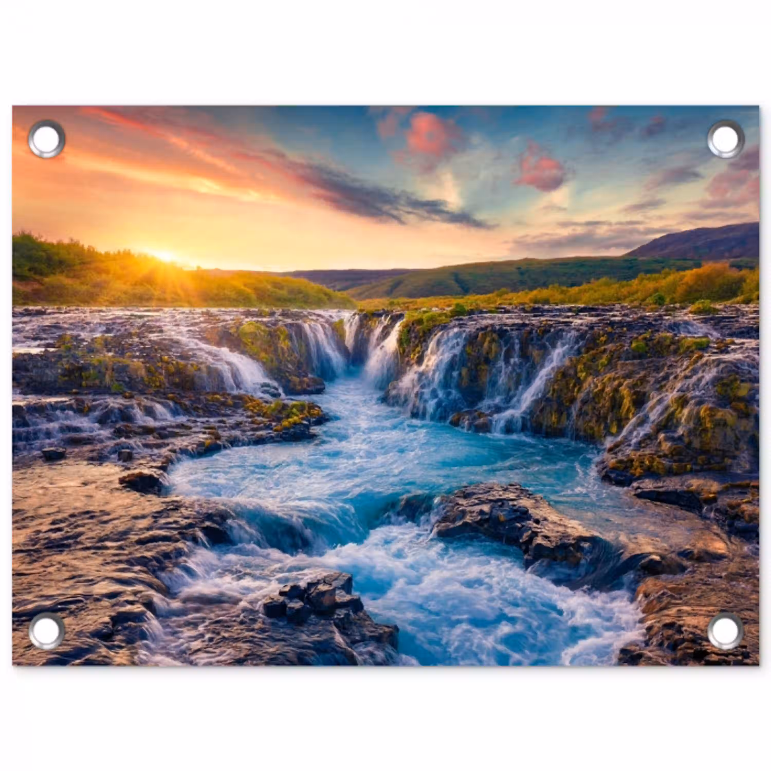 Watervallen in de Ochtendgloren tuinposter los doek klein -3d