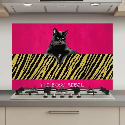 Kat - Baas - Roze - Tijgerprint keuken achterwand spatscherm klein -3d_website