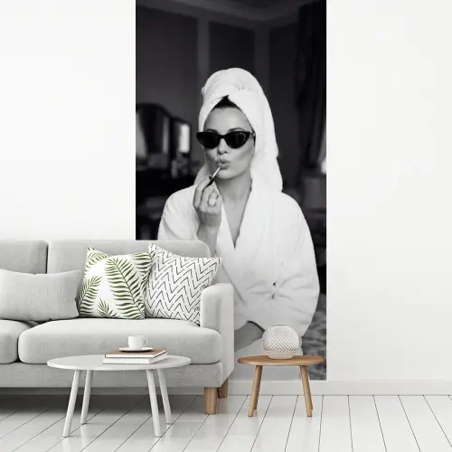 Zonnebril - Vrouw - Zwart - Wit fotobehang vinyl groot -woonkamer