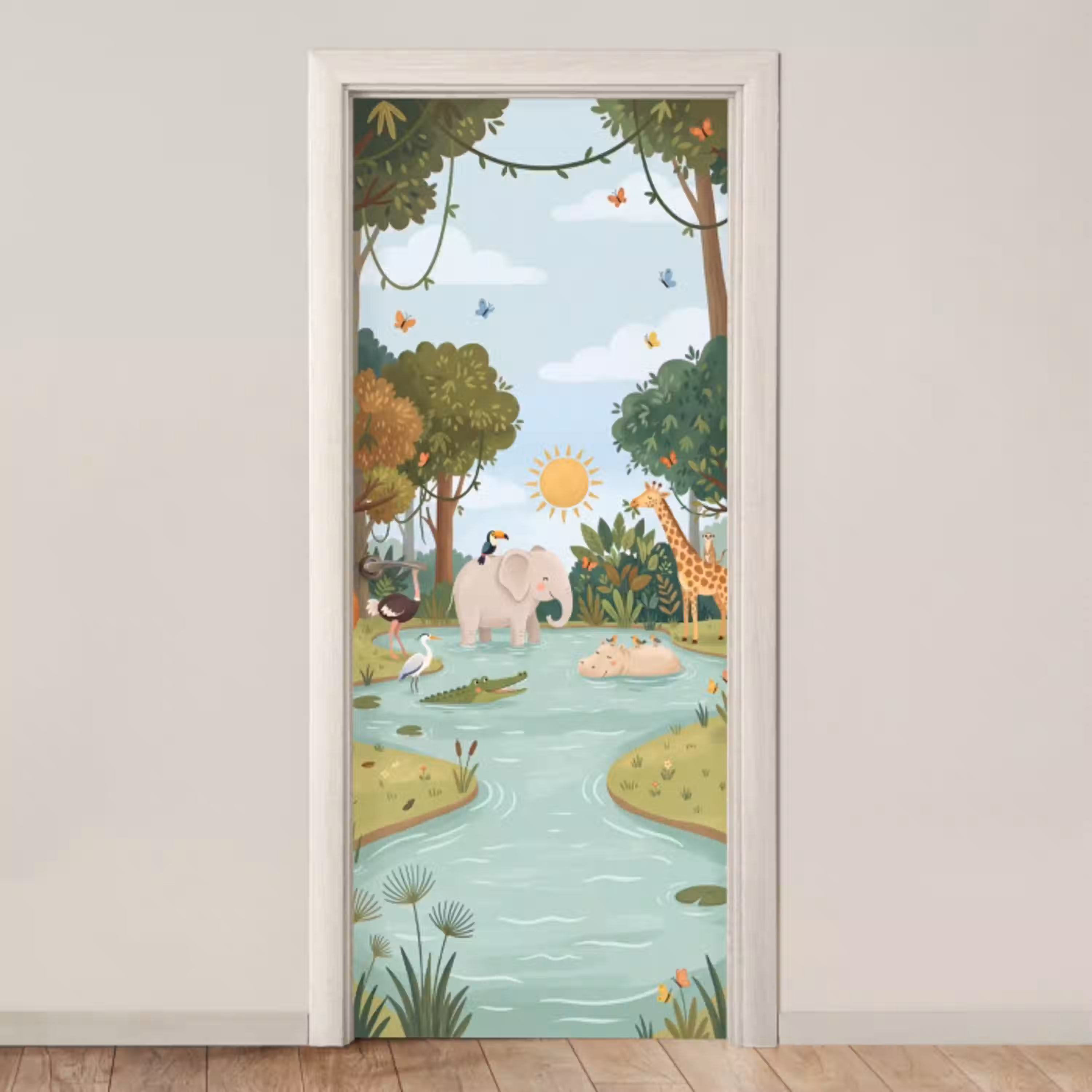 Jungle - Oase - Dieren - Kleurrijk deurposter klein -3d_beige