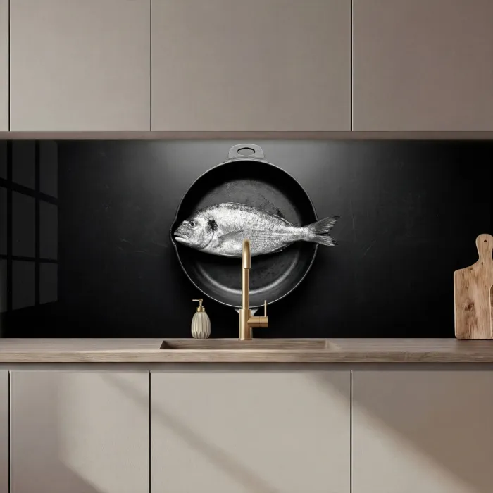 Pan - Vis - Zwart - Wit keuken achterwand 2 middel zz_3dshopping
