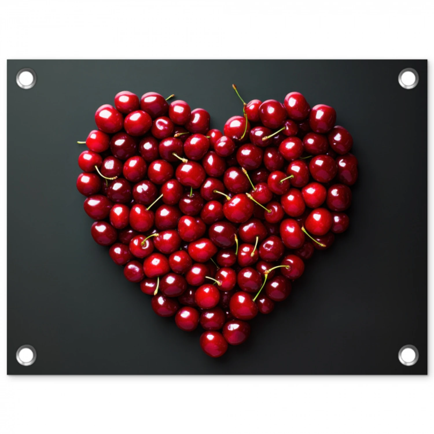 Kersen - Hart - Rood - Zwart tuinposter los doek klein -3d