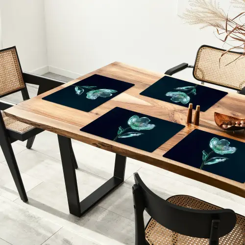 Bladeren - Bloem - Glazen - Donkerblauw Placemat vinyl groot -zzsfeer4_Kitchenyeah-website