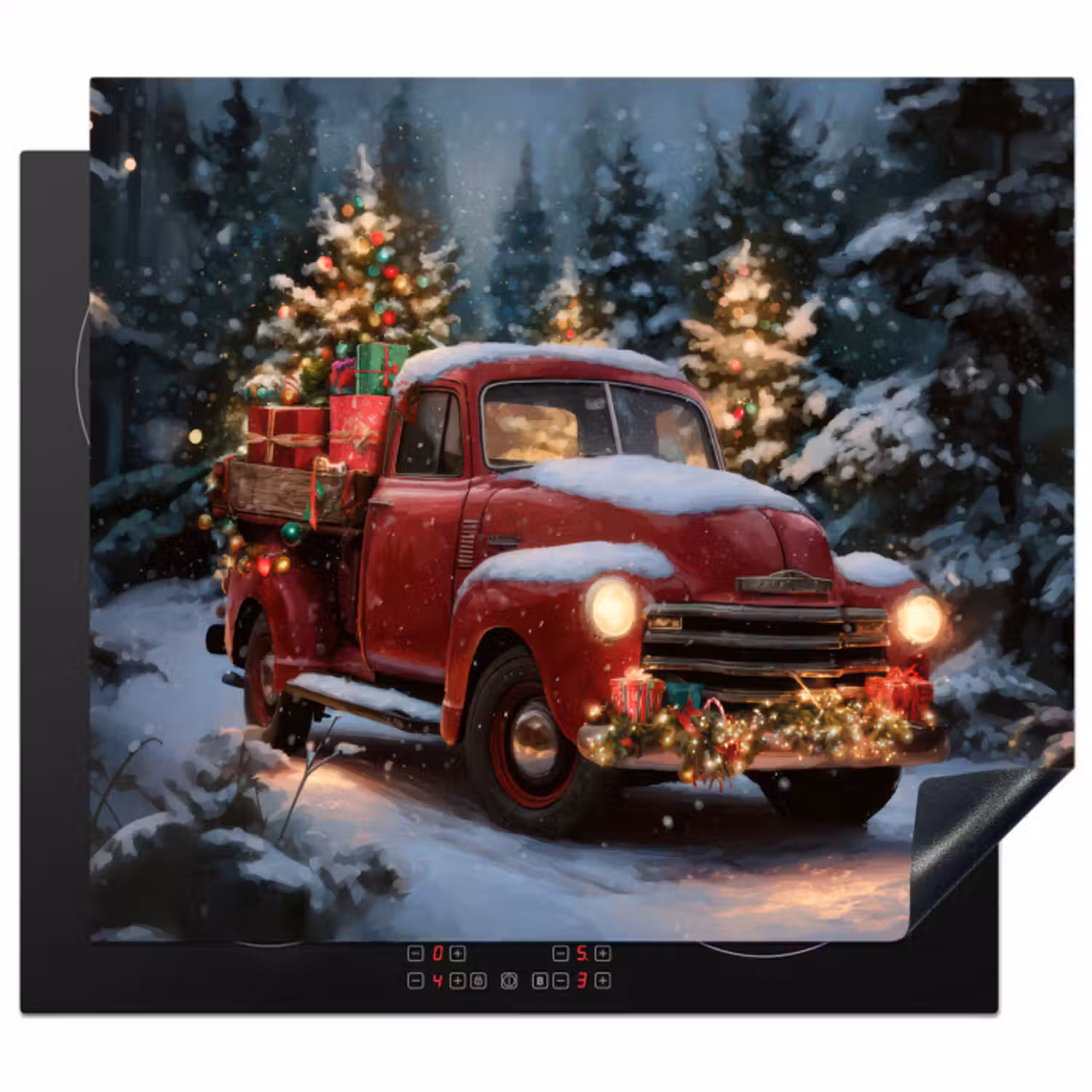 Inductie beschermer - Kersttruck - Sneeuwbos - Rood