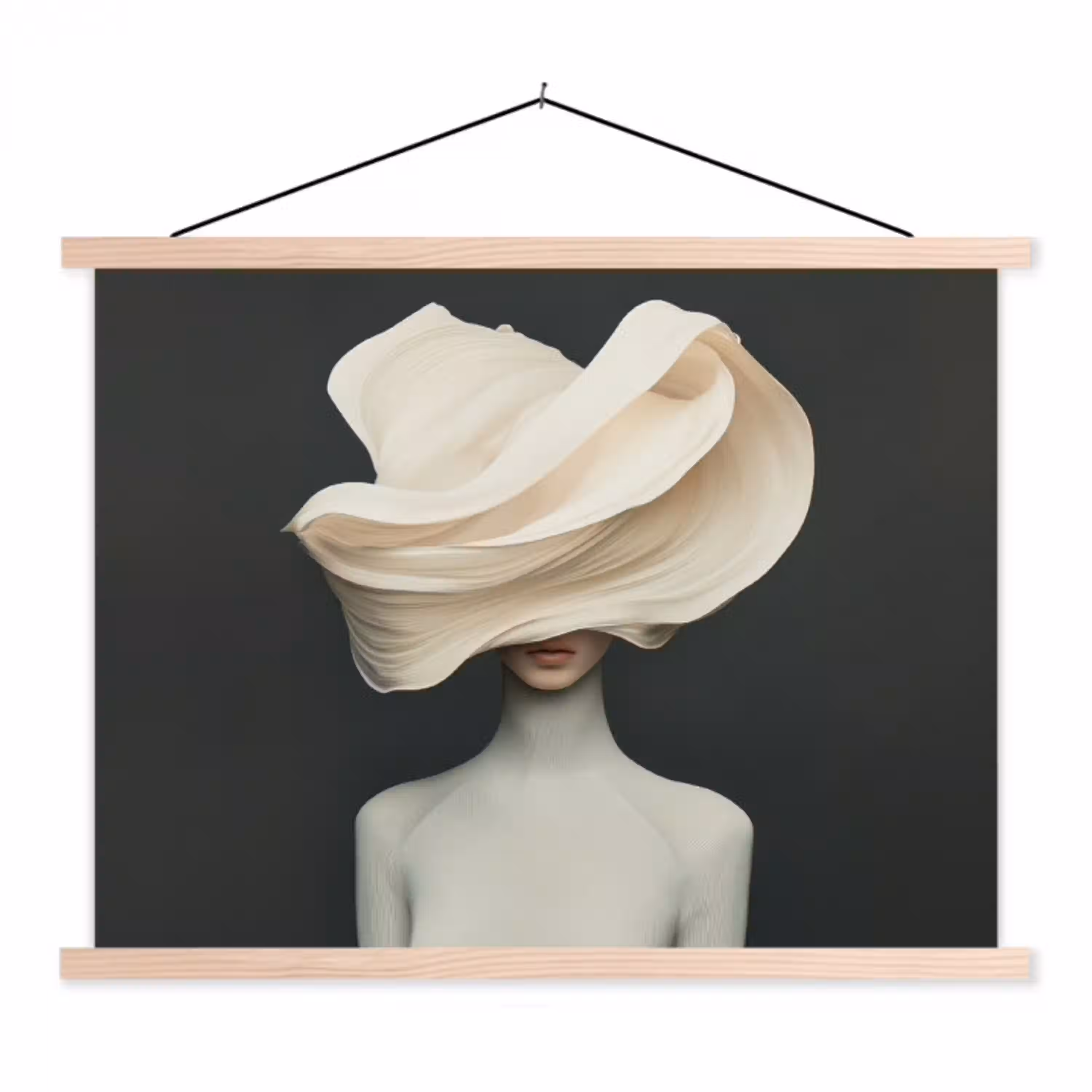 Vrouw - Beige - hoed textielposter latten blank klein -3d