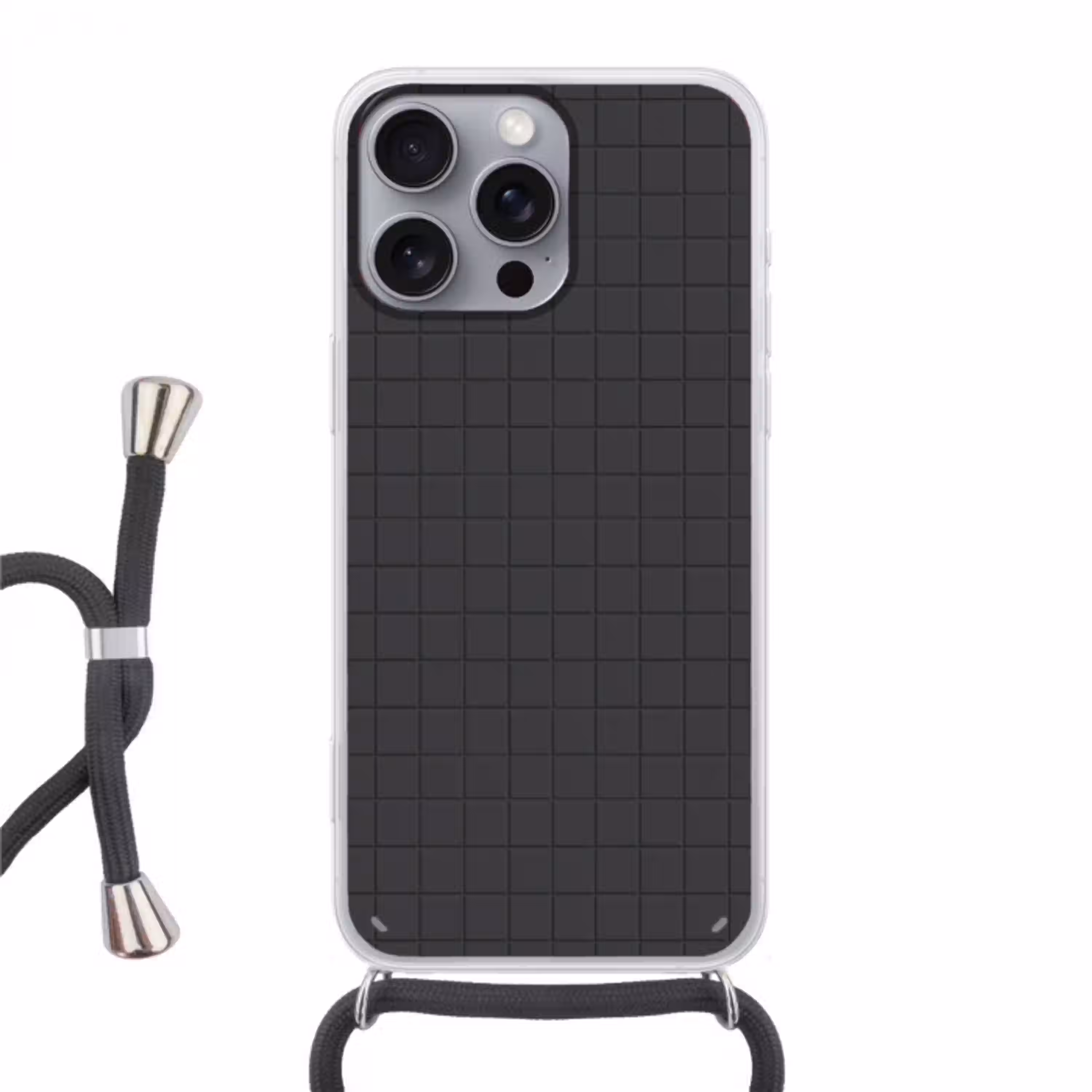 Patroon - Tegel - Antraciet Hoesje iPhone 16 Pro Max met koord klein 804 -3d