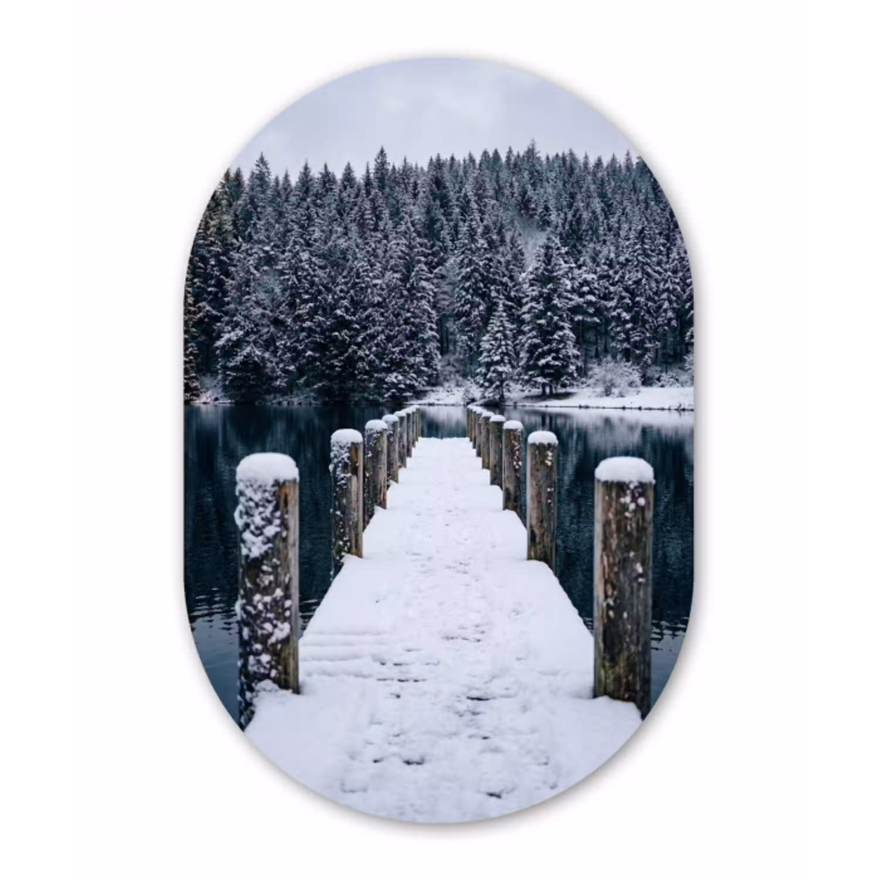 Steiger - Meer - Sneeuw - Bergen - Rustgevend Wandcirkel Ovaal Aluminium middel -3d