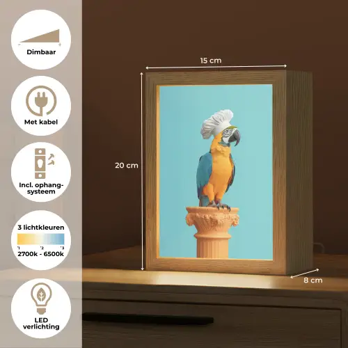 Papegaai - Koksmuts - Grappig - Vogel Light Box met kabel (Tafellamp) klein -USP_NL