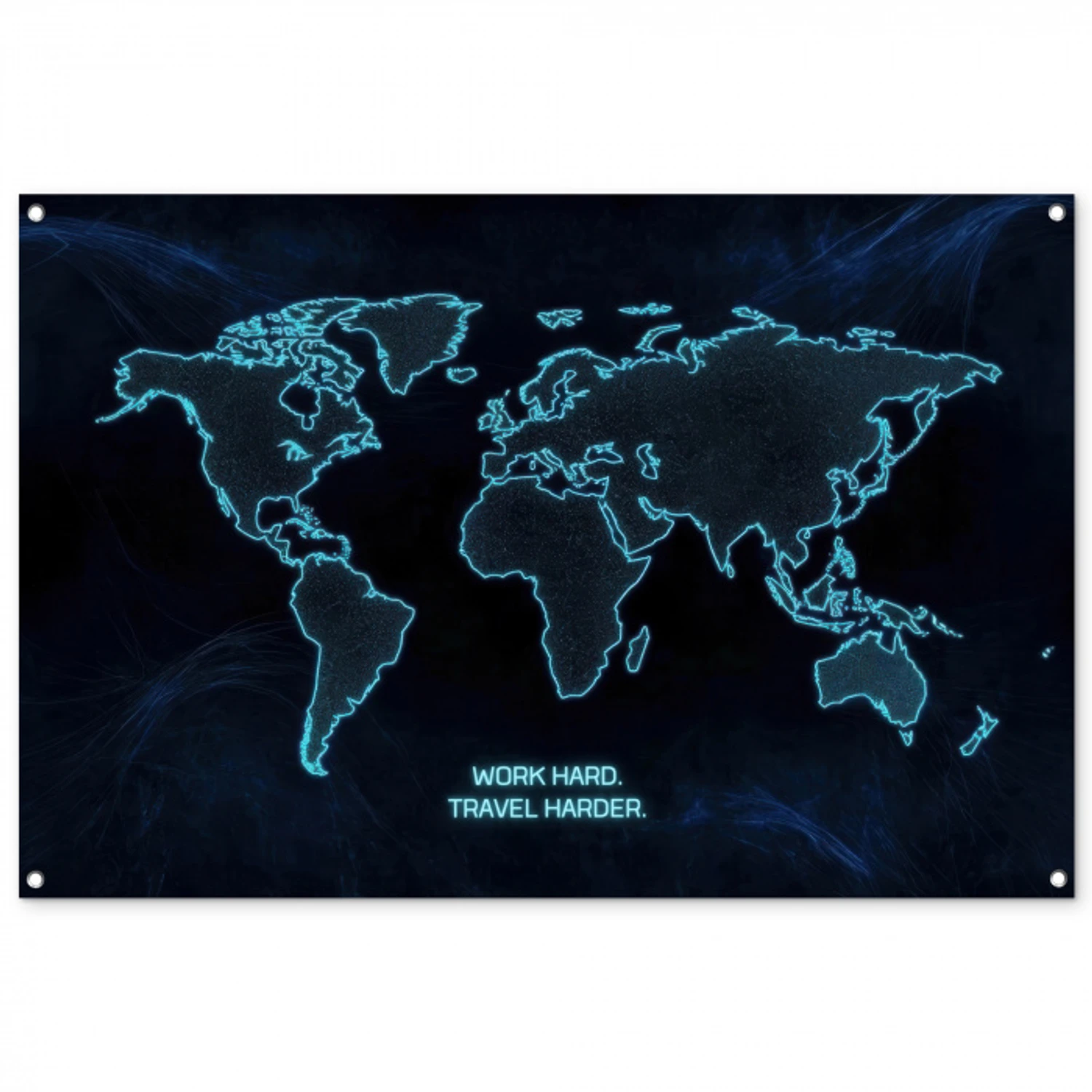 Digitaal - Wereldkaart - Blauw - Quote tuinposter los doek groot -3d