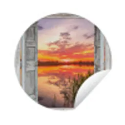 Landschap - Zonsondergang - Water - Doorkijk Wandcirkel tuinposter met ringen klein -3d
