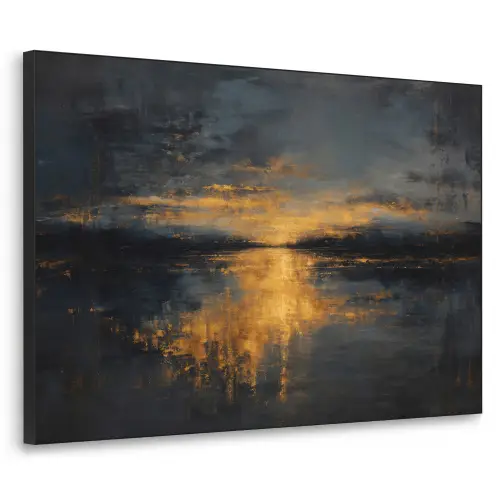 Gouden Reflectie op Water Textielframe zwart klein -3d