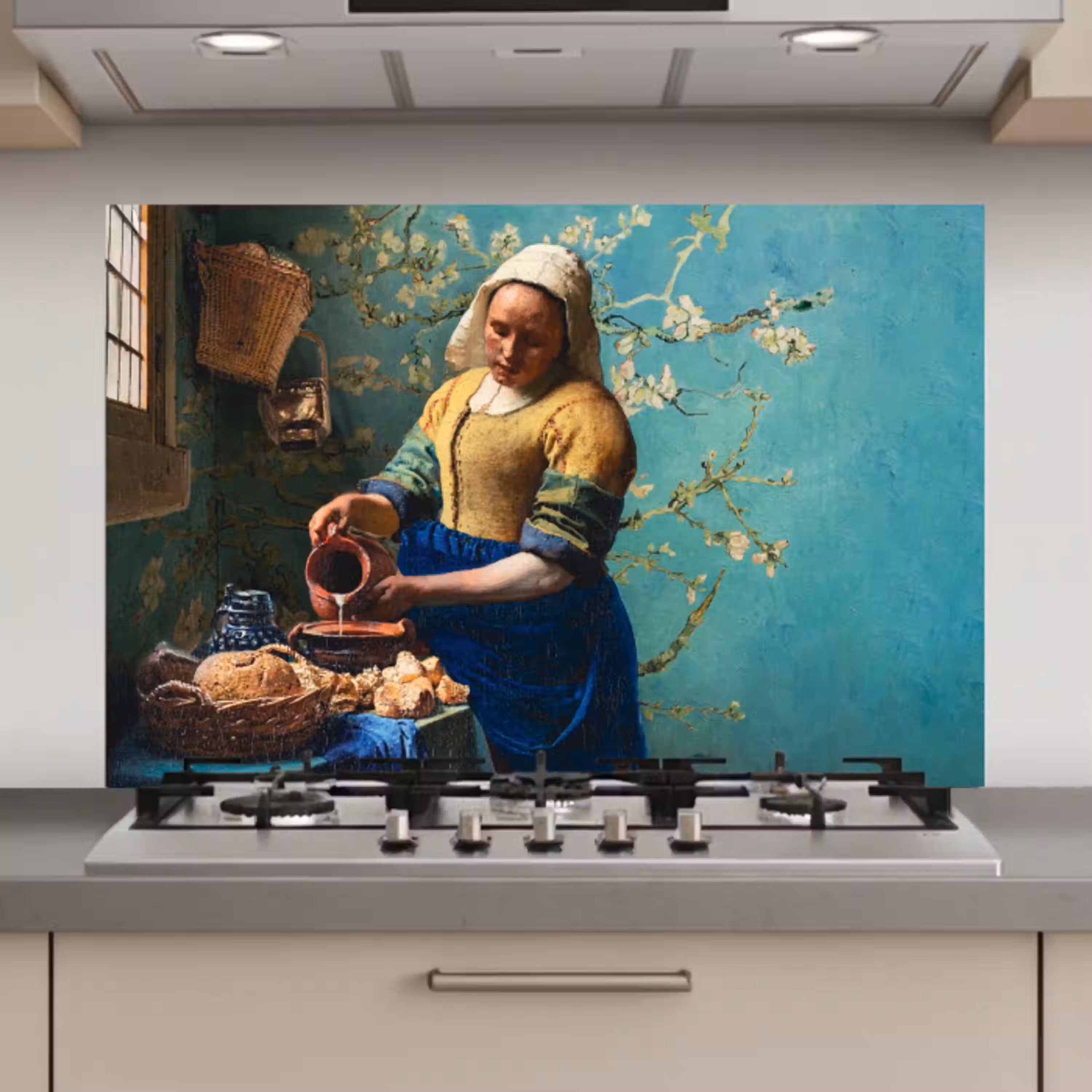 Melkmeisje - Amandelbloesem - Van Gogh - Vermeer - Schilderij - Oude meesters keuken achterwand spatscherm klein -3d_website