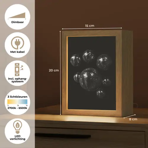 Discoballen - Minimalistisch - Zwart Light Box met kabel (Tafellamp) klein -USP_NL
