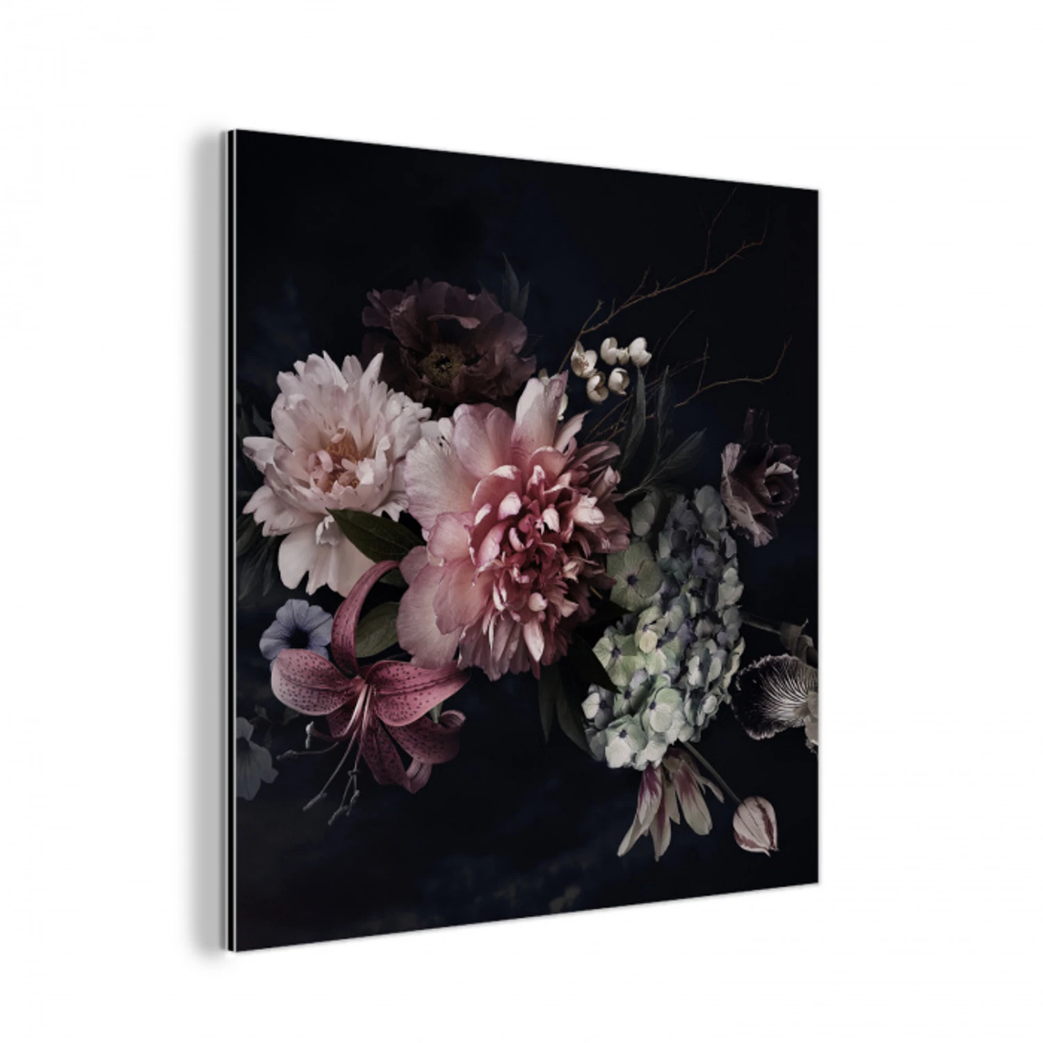 Bloemen - Vintage - Pastel - Zwart - Boeket aluminium wit klein -3d