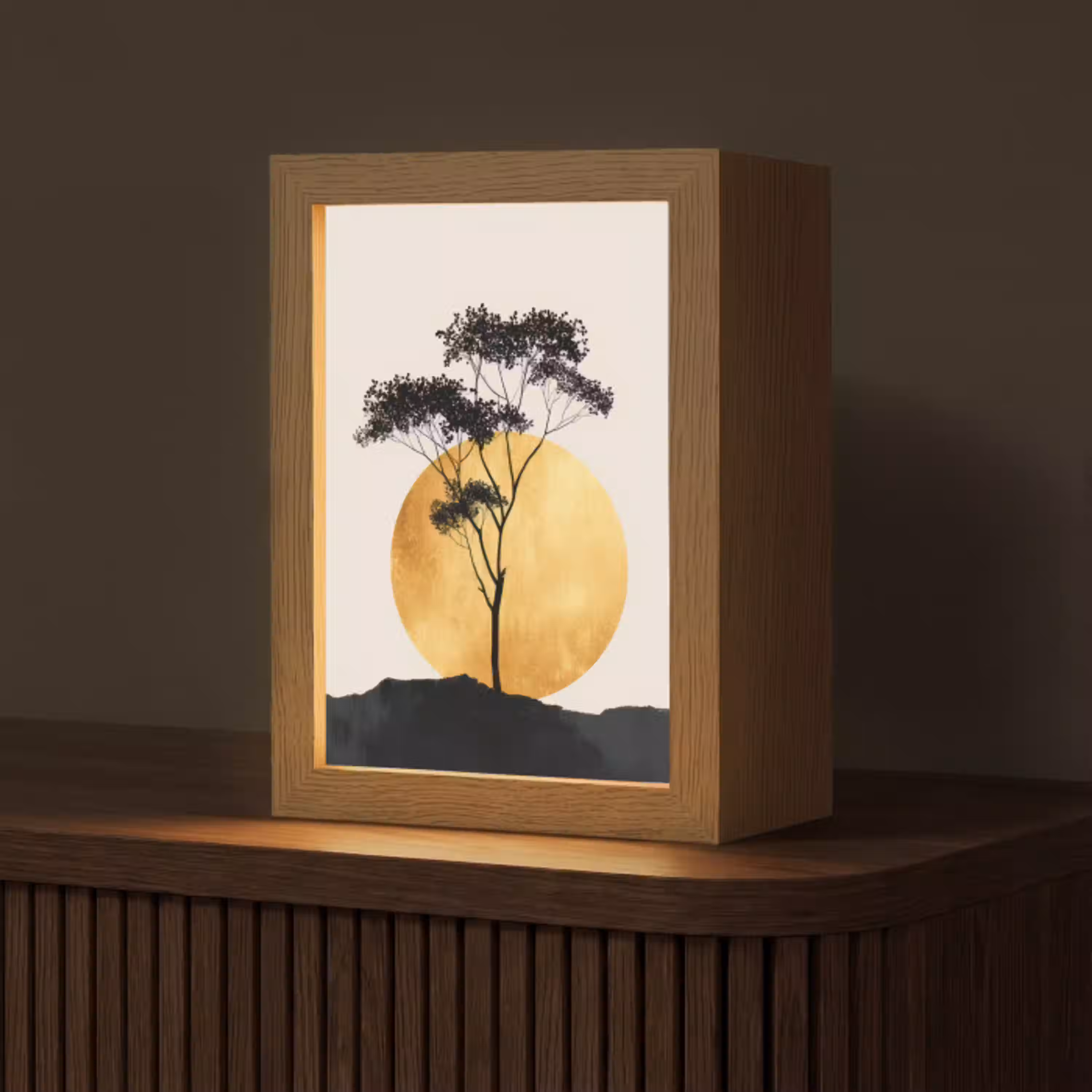 Zwarte boom - Gouden cirkel - Heuvel Light Box met kabel (Tafellamp) klein -z3d_website