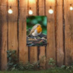 Roodborstje op een Boomstam tuinposter los doek klein -sfeer1