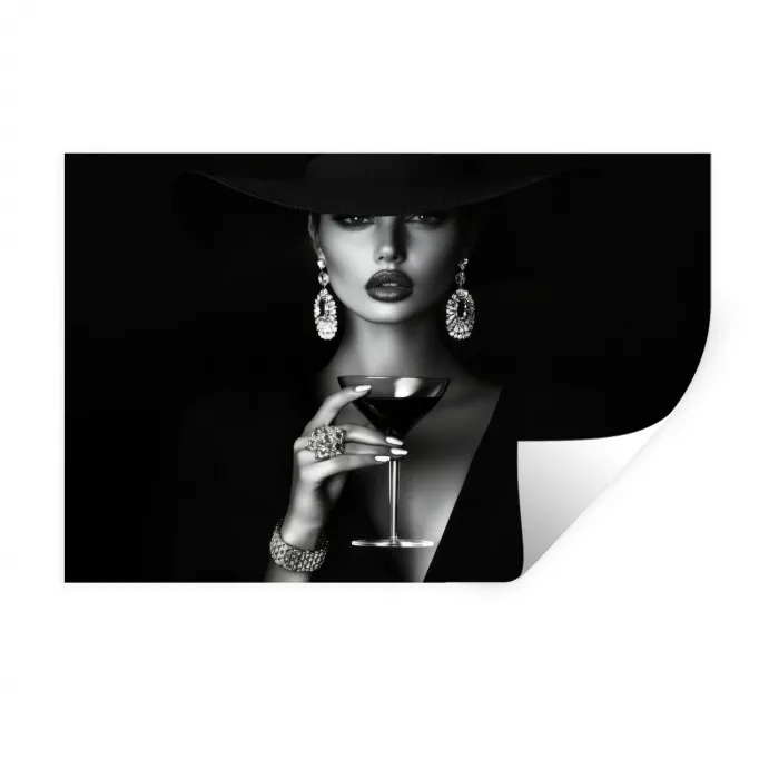 Vrouw - Cocktail - Chic Muursticker klein -3d