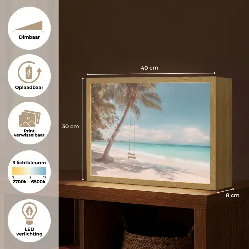 Palmboom - Schommel - Strand - Lucht Light Box met batterij (Wandlamp) middel -USP_websiteoverzichtNL