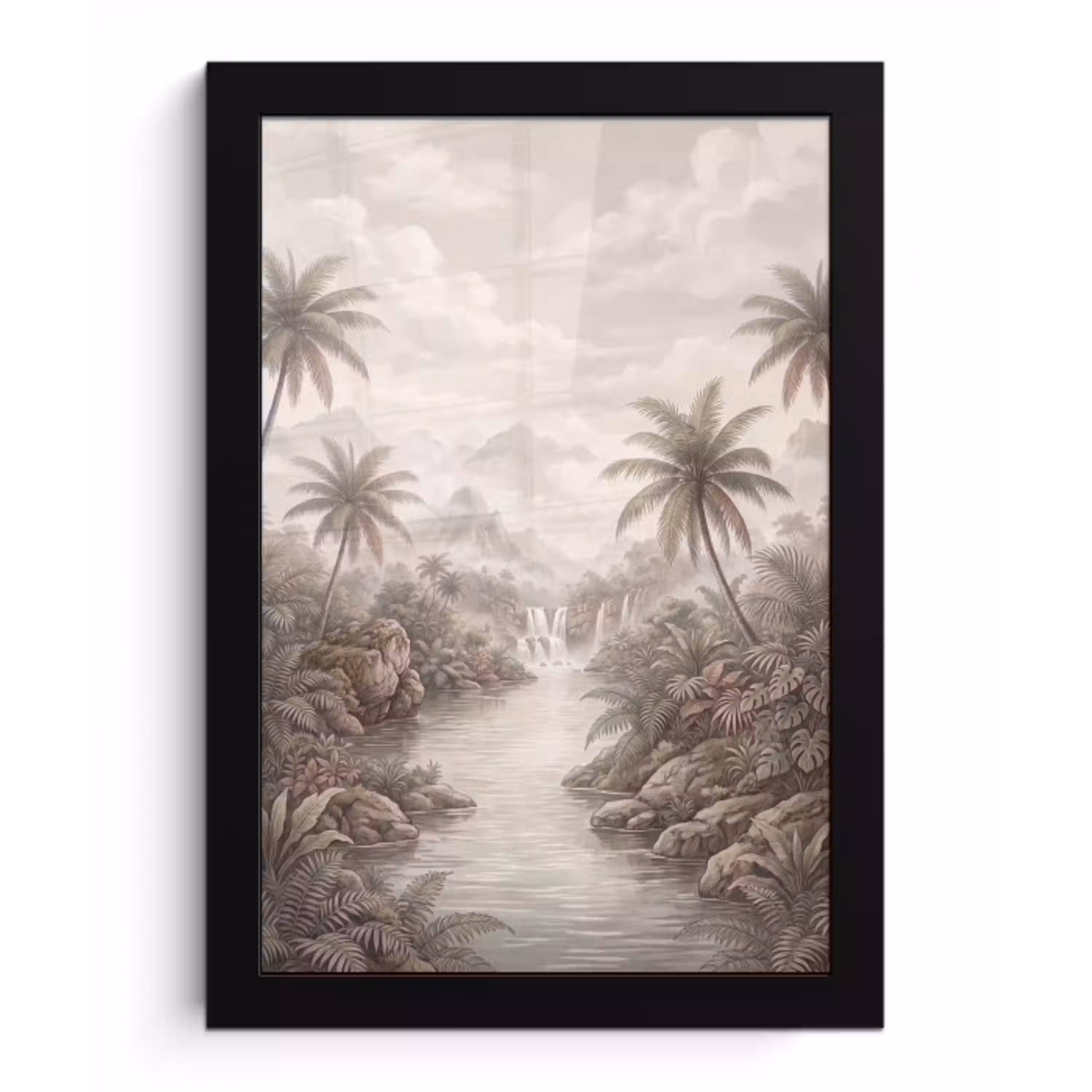 Jungle - Watervallen - Tropisch - Illustratie fotolijst zwart zonder passe partout klein -3d
