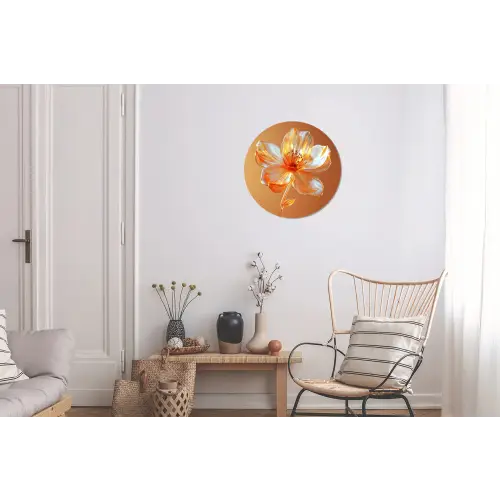 Glazen - Bloem - Oranje Wandcirkel aluminium klein -woonkamer