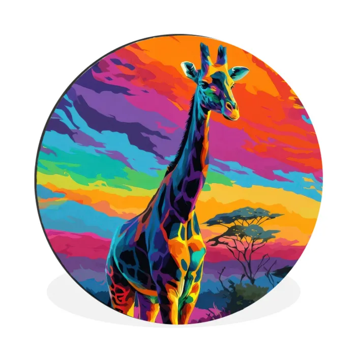 Giraffe - Savanna - Lucht - Gekleurd Wandcirkel aluminium klein -3d