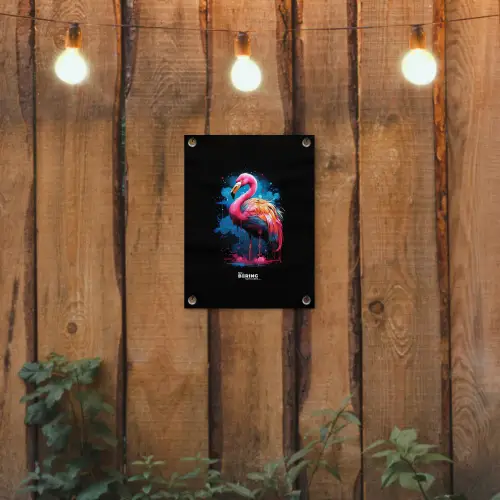 Gekleurde flamingo voor een verfexplosie tuinposter los doek klein -sfeer1