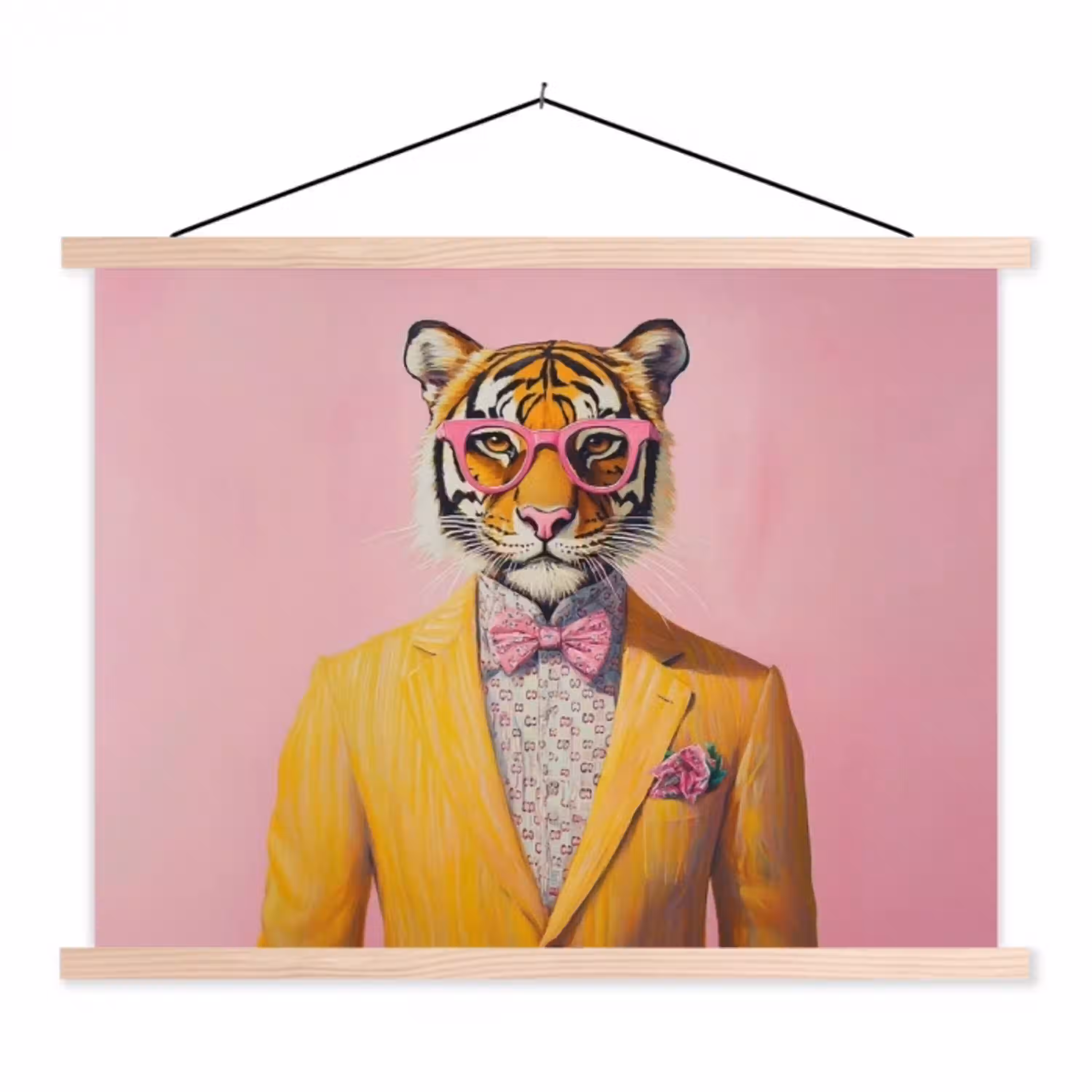 Tijger - Bril - Geel - Jasje textielposter latten blank klein -3d
