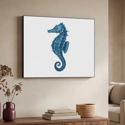 Zeepaardje - Staart - Blauw Textielframe zwart klein -sfeer3
