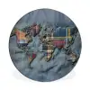 Wereldkaart - Denim - Textiel Wandcirkel aluminium klein -3d