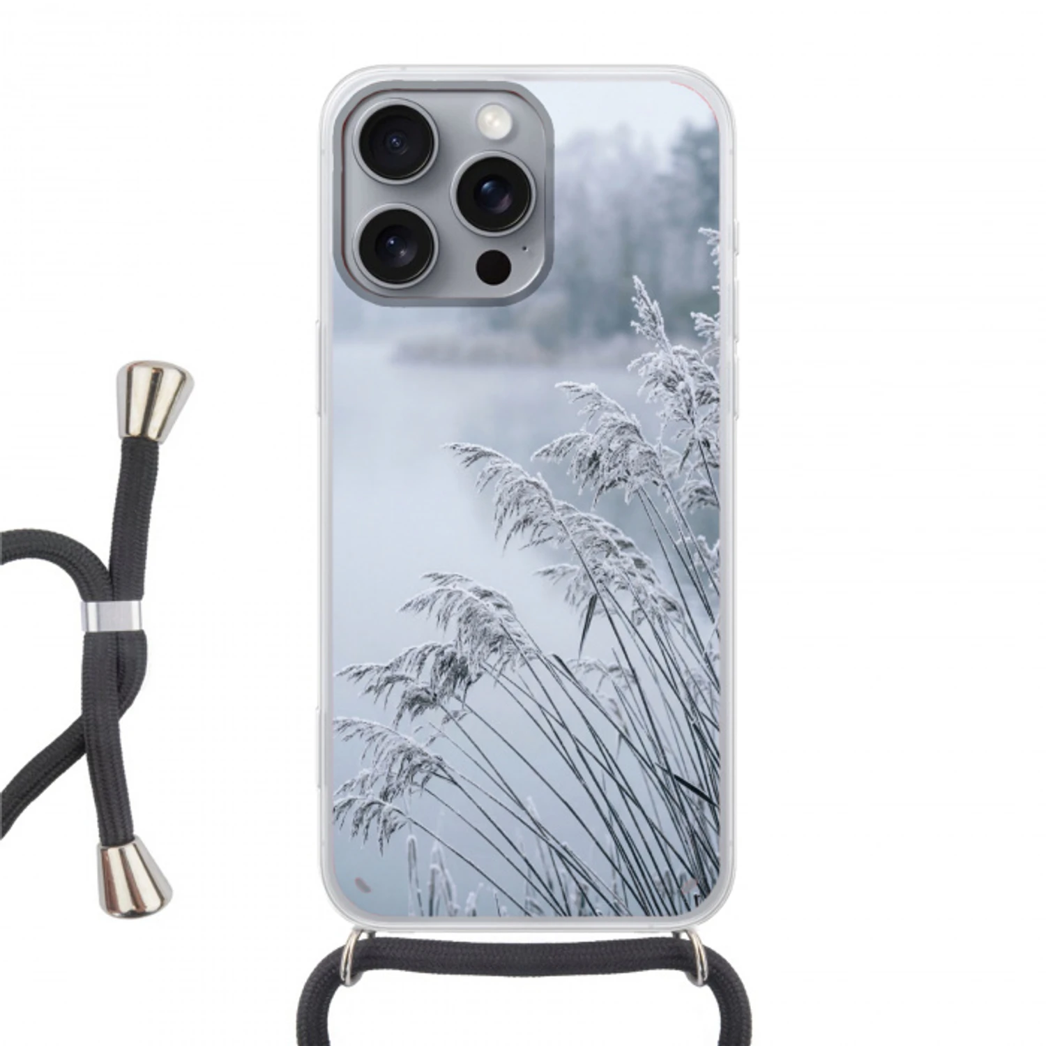Riet - Bevroren - Winter - Natuur Hoesje iPhone 16 Pro Max met koord klein -3d