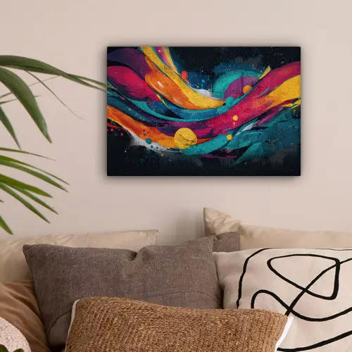 Banen - Golven - Kleurrijk - Abstract canvas 2cm klein -sfeer1