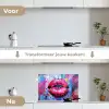 Graffiti - Lippen - Felroze - Geschilderd keuken achterwand spatscherm klein -voor_na_NL