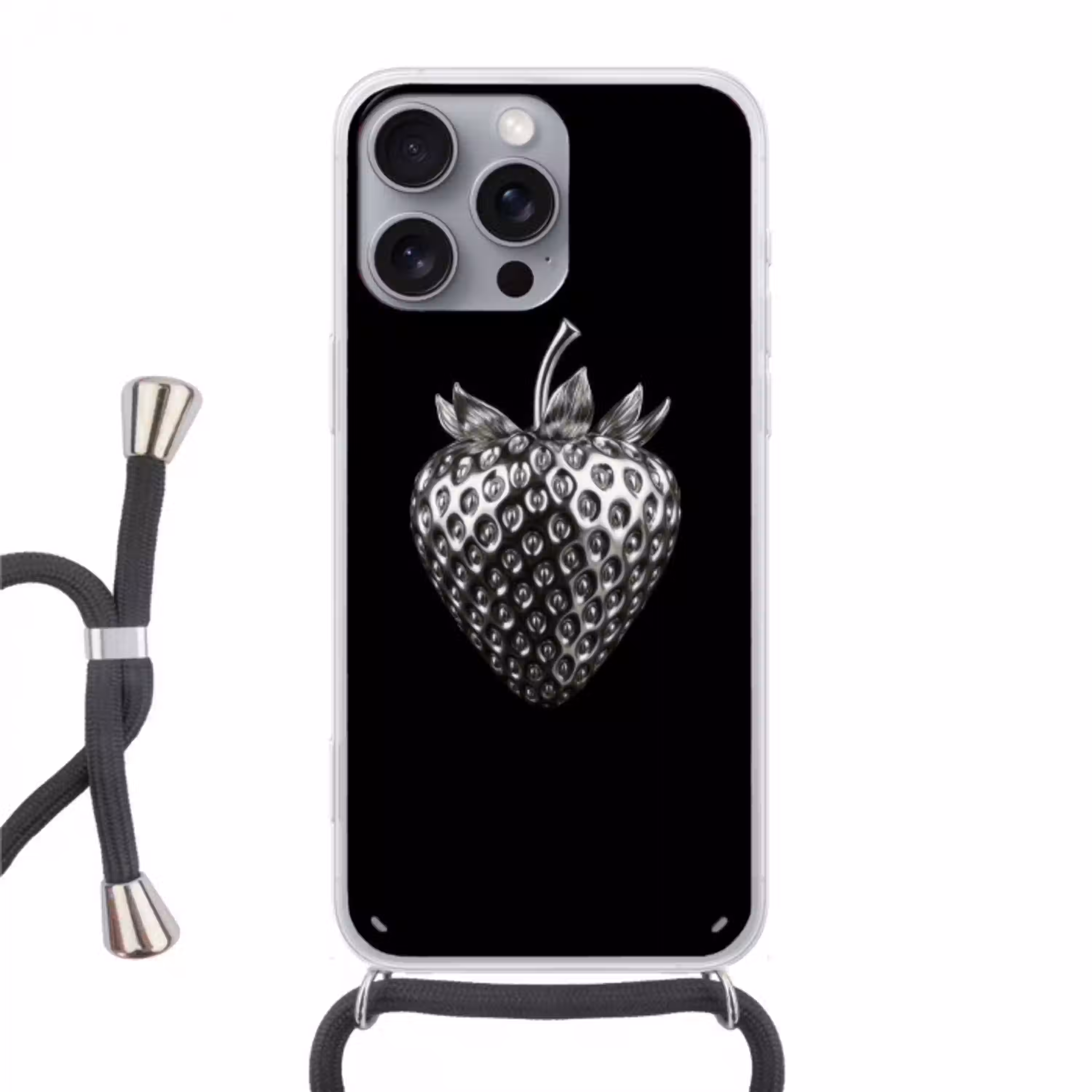Aardbei - Zaadstructuur - Realistisch Hoesje iPhone 16 Pro Max met koord klein -3d