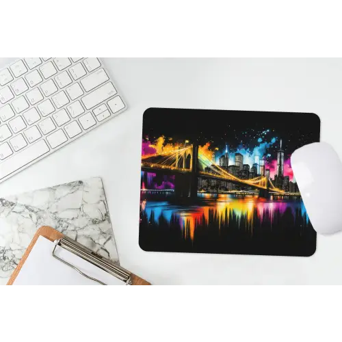 Skyline - Brug - Verlichting - Kleuren muismat rubber klein -witbureau