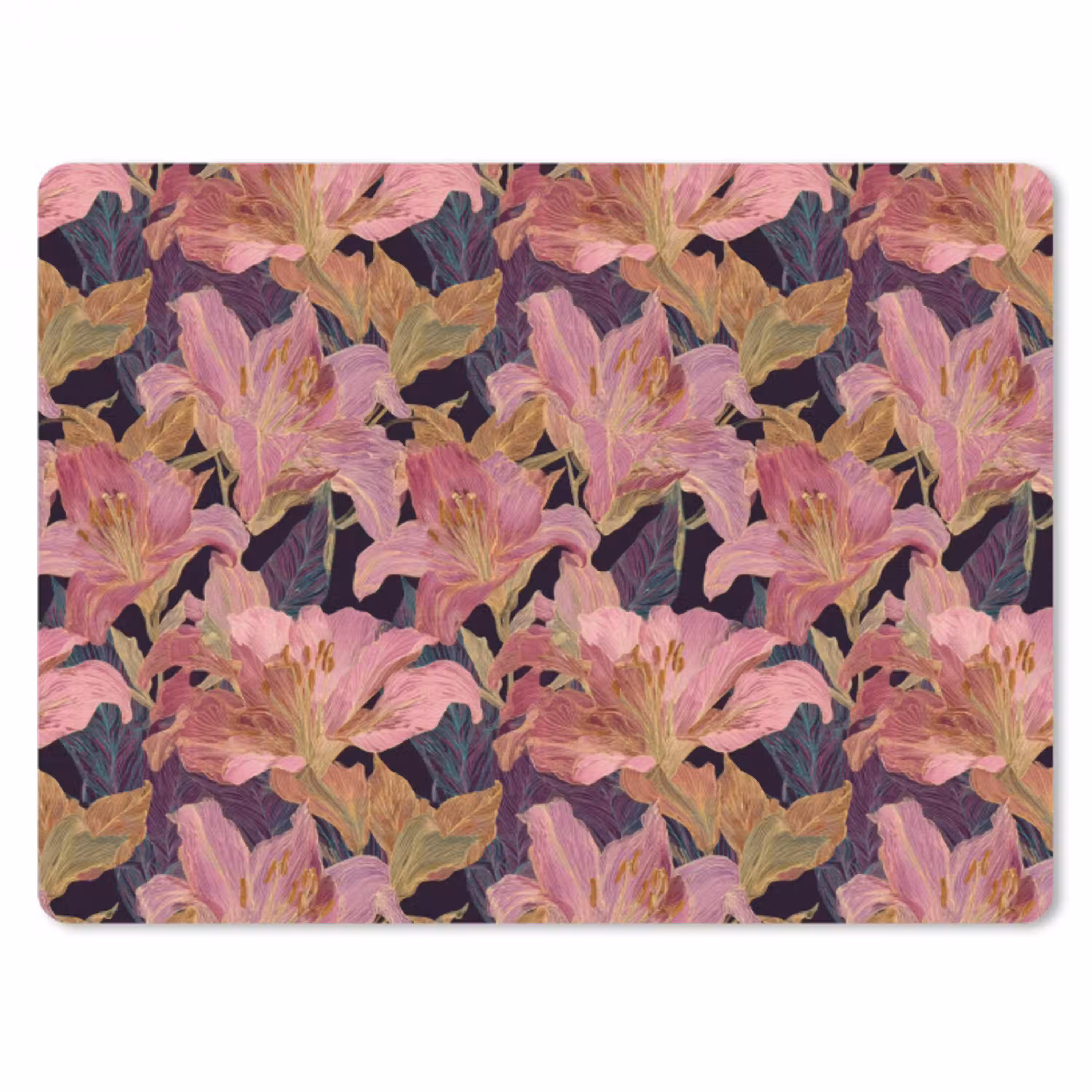 Lelies - Patroon - Roze - Goud muismat rubber klein 262 -3d