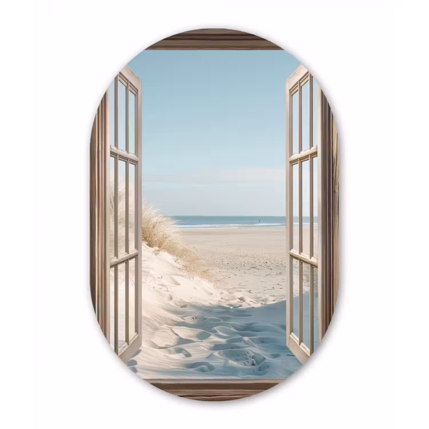 Glasbild Oval - Aussicht - Hochgras - Dünen - Meer - Landschaft