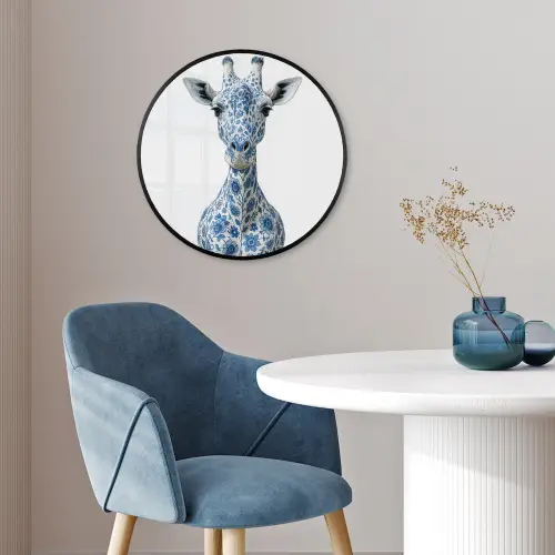 Giraffe - Delfts blauw - Dieren - Minimalistisch Fotolijst rond zonder passe partout klein -sfeer2