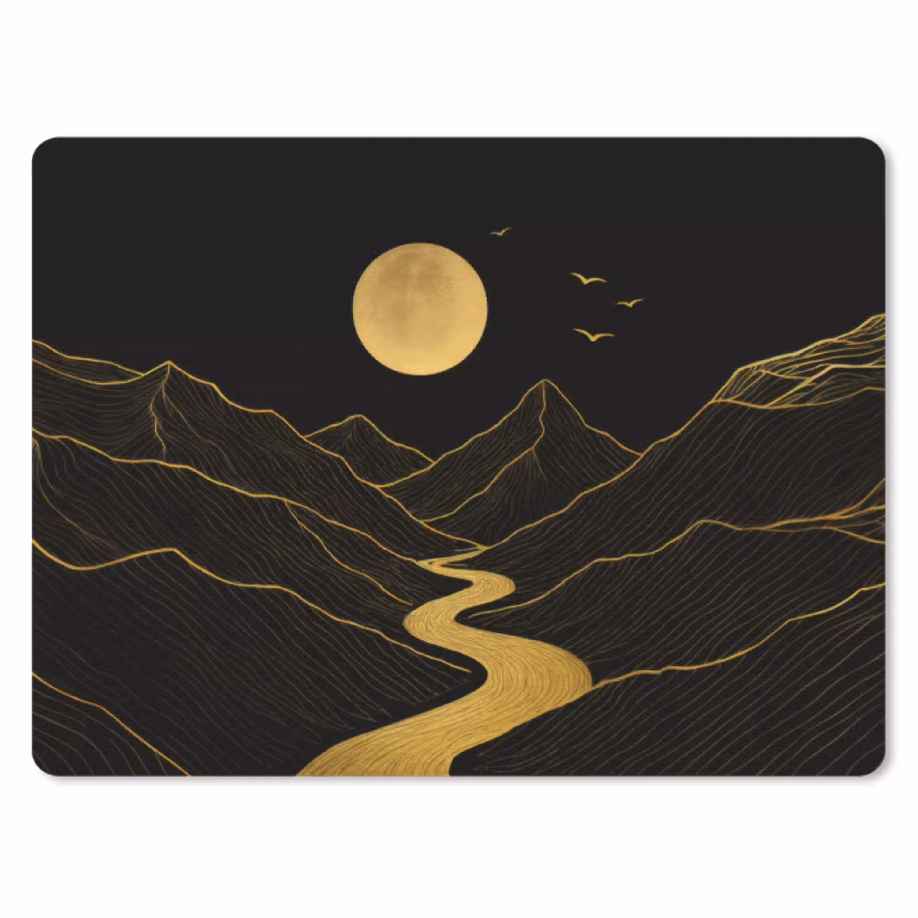 Rivier - Goud - Maan - Vogels muismat rubber klein -3d